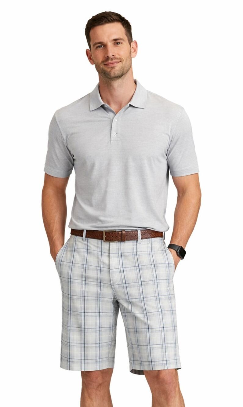 PGA Tour Plaid Golf Shorts Men’s Size 40 Gray White Flat Front